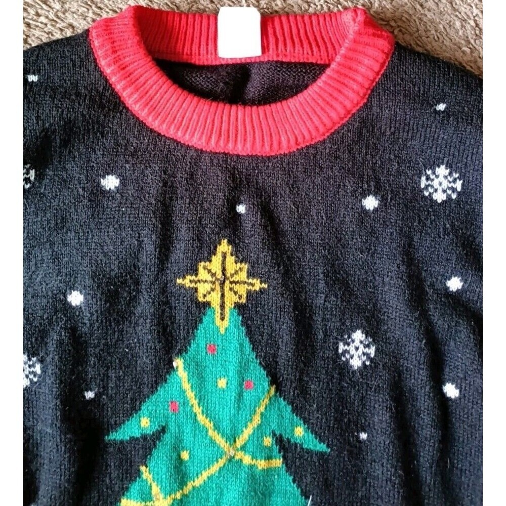 Womens Ugly Christmas Sweater Size Medium Santa Snowflakes Christmas Tree - Picture 4 of 6